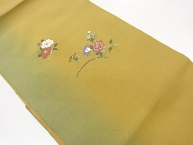 Nagoya obi with camellia and peony pattern embroidery